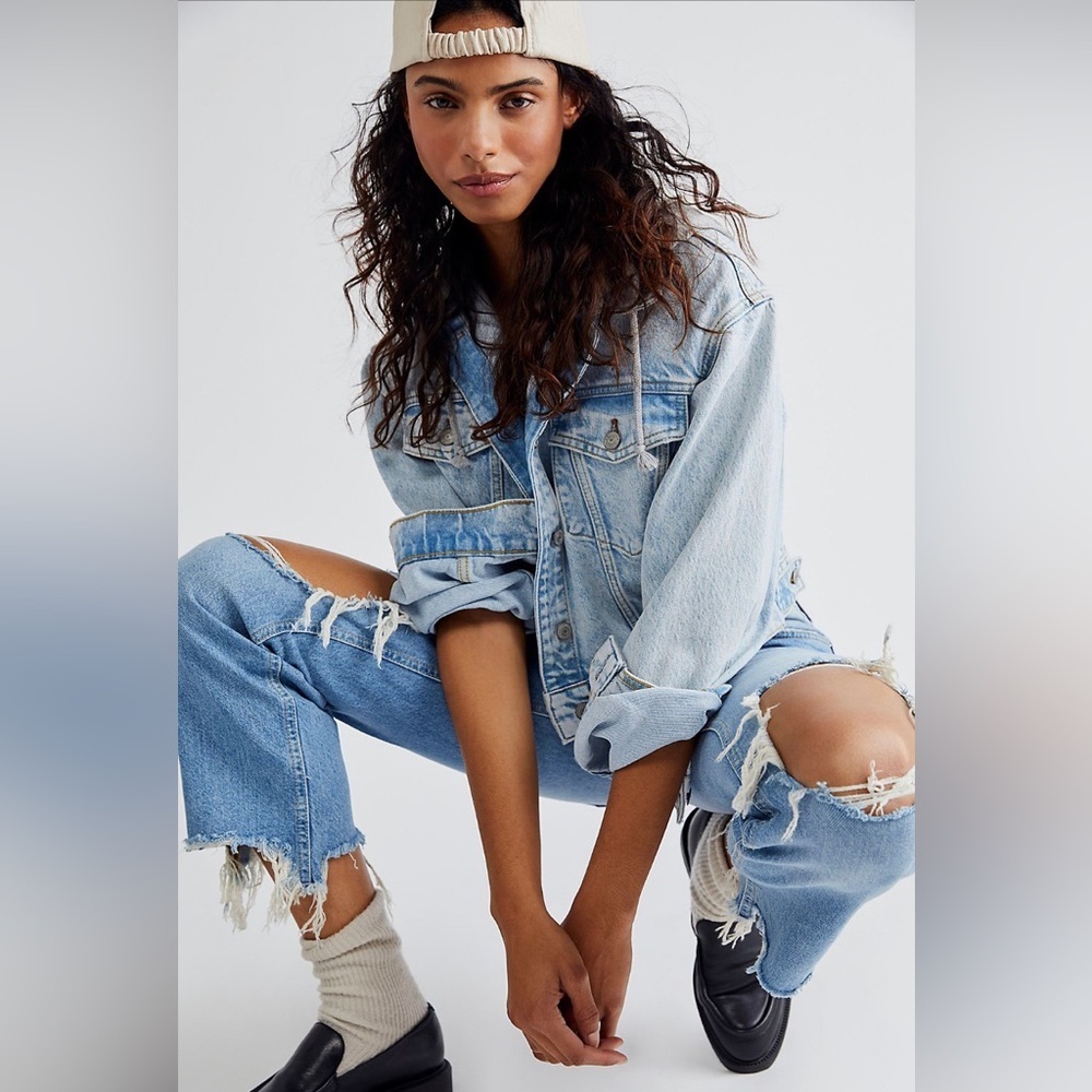 FREE PEOPLE Maggie Mid-Rise Straight-Leg Distressed Jeans 100% Cotton NWT - 💫 - Picture 12 of 16